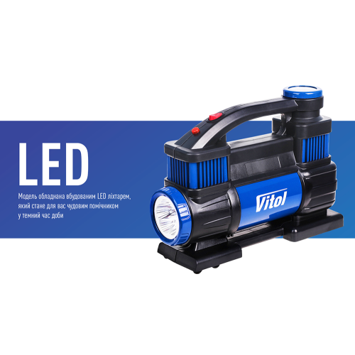 Компресор "ViTOL" K-70 150psi/25Amp /90л/2 циліндра /шланг 1,0+5,0м/клеми 00398 фото