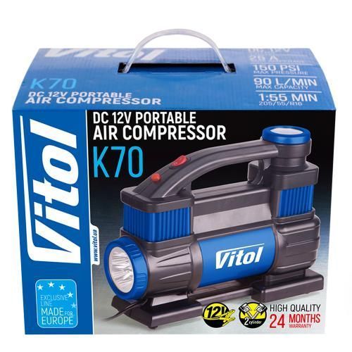 Компресор "ViTOL" K-70 150psi/25Amp /90л/2 циліндра /шланг 1,0+5,0м/клеми 00398 фото