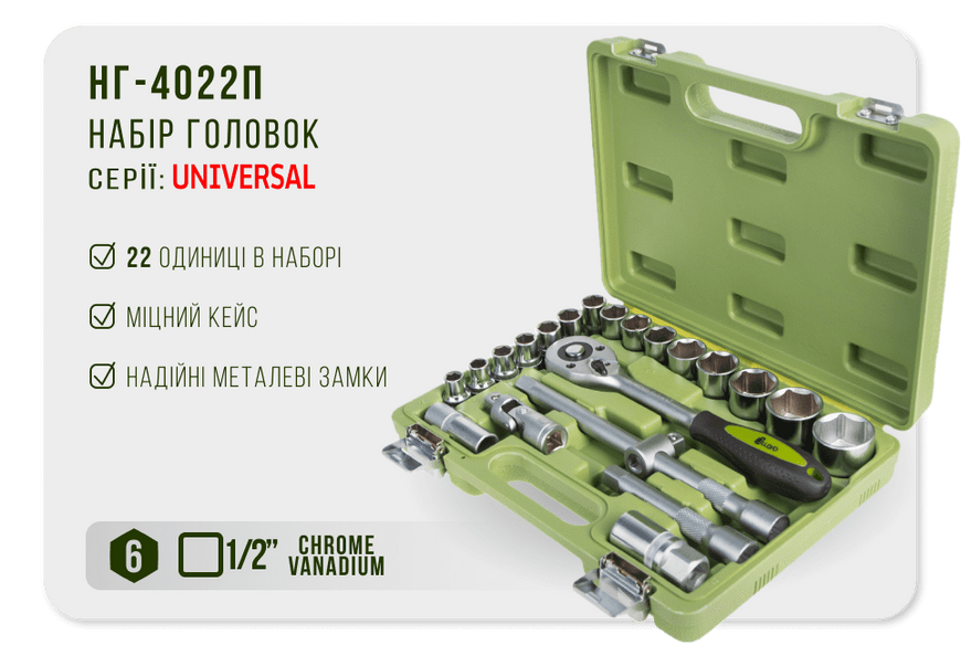 Набор головок 1/2", 22 предмета Alloid. 10-32 мм. 00312 фото