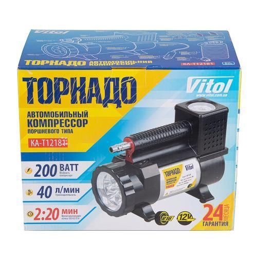 Компресор автомобільний "Торнадо" KA-T12181 150psi/15Amp/40л/ліхтар/прикур.+перехідник/шланг 3,0м 00369 фото