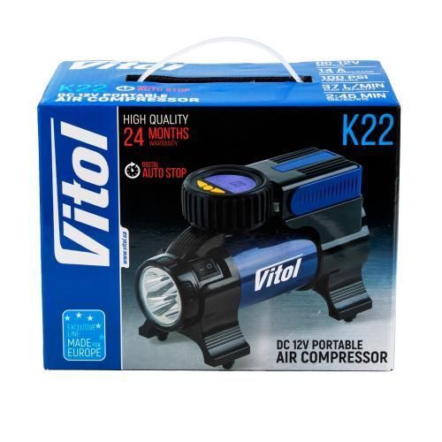 Компресор "ViTOL" K-22 100psi/14Amp/37л/Ліхтар/Автостоп/прикурювач 00391 фото