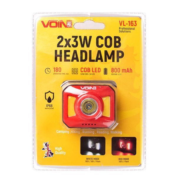 Ліхтар налобний VOIN VL-163, 2 x 3W-COB (W/R)+3W XPE/АКБ800mAh/рег. нахилу 00197 фото